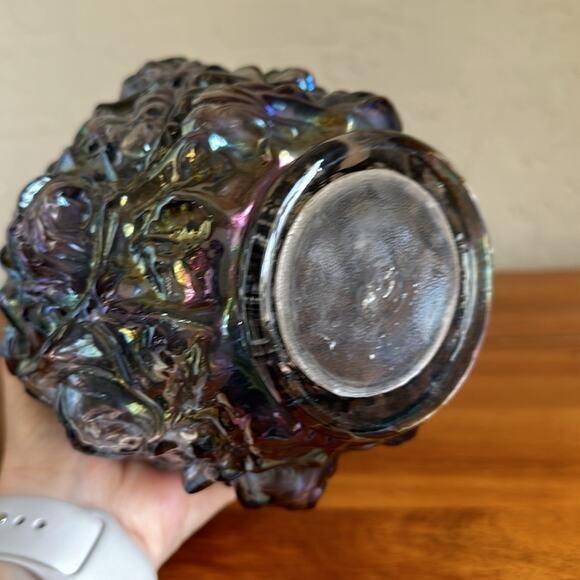 Rare Vintage La Bella Rose Imperial Smoke Carnival Glass Vase Blue floral‎ - Picture 3 of 5